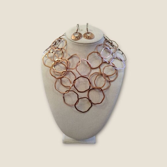 Premier Copper Necklace & Earrings Set Hammered Design 18" Adjustable Chain Eleg - Picture 2 of 5